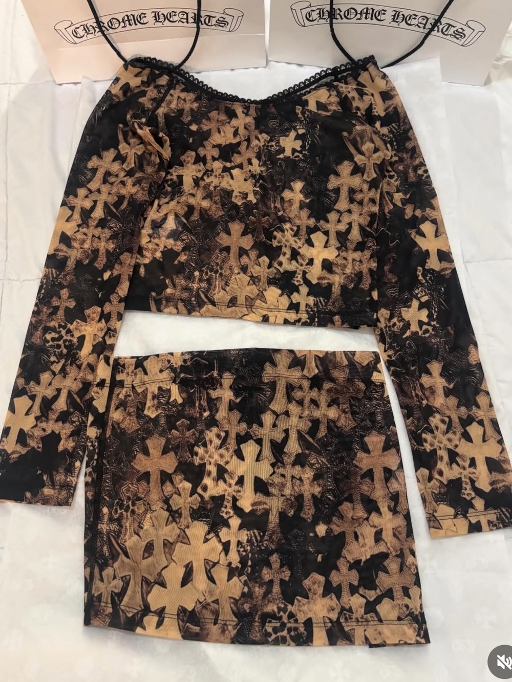 Chrome Hearts Black & Tan Cross-Print Mini Skirt - Picture 4 of 4